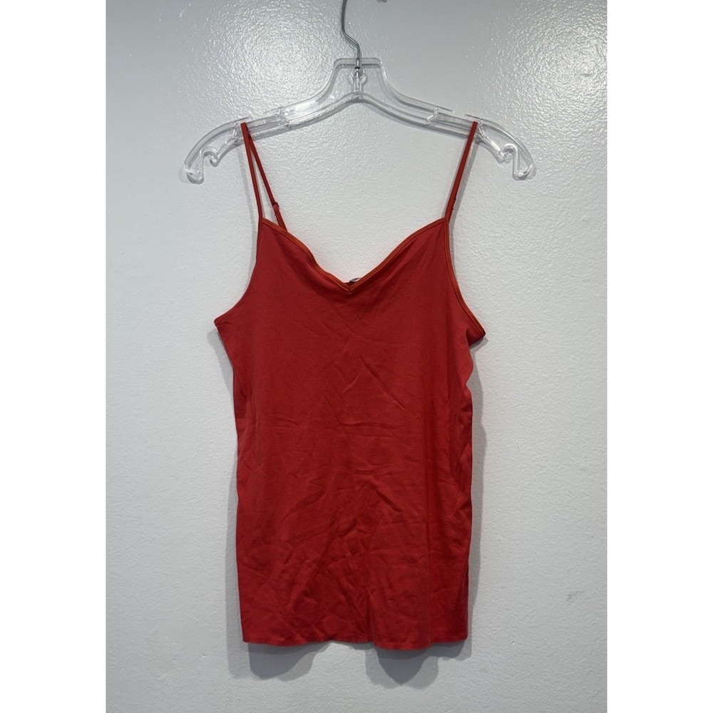 HANRO #1601 Seamless Camisole Tank Top Cotton Lounge Satin Trim Orange Red